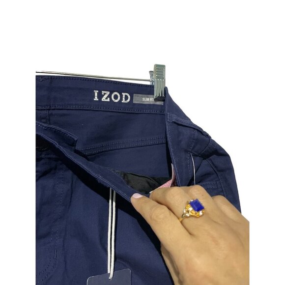 Izod Men's Pants Straight Leg Slim Fit Comfort Stretch 100% Cotton Blue Size 36 - Picture 3 of 6